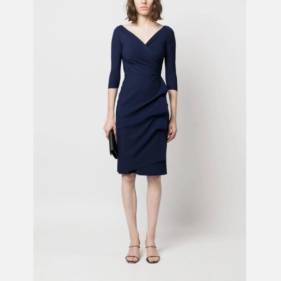 Chiara Boni La Petite Robe Sz 44IT 8US Florien 3/4-Sleeve Jersey Faux-Wrap Dress - Picture 1 of 10